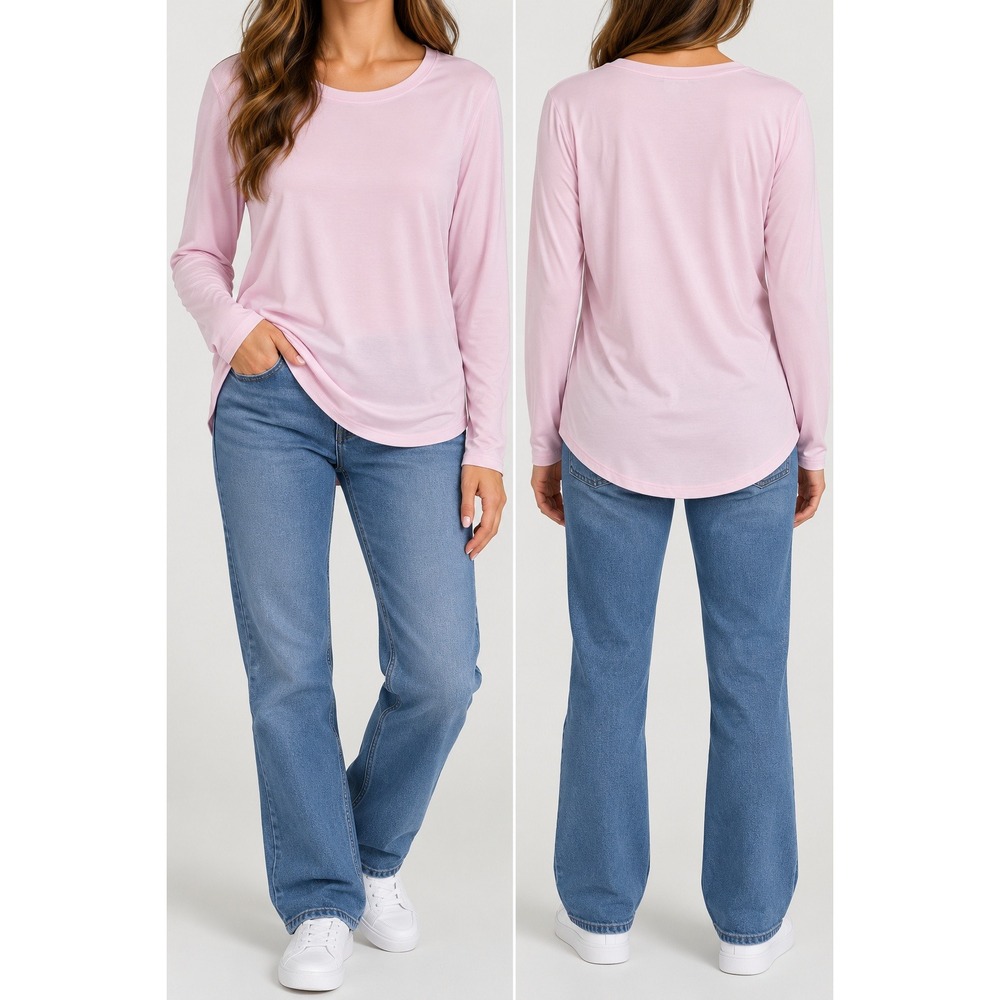 Skechers GO WALK Women's XL Pink Long Sleeve Activewear Shirt Curved Hem NEW